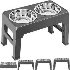 URPOWER Elevated Dog Bowls 4 Height Adjustable Raised Dog Bowl with 2 Stainless Steel Food and Water Bowls Non-Slip Bowl Stand Adjusts to 3.2,8.7,10.2,11.8for Small Medium Large Dogs and Pets