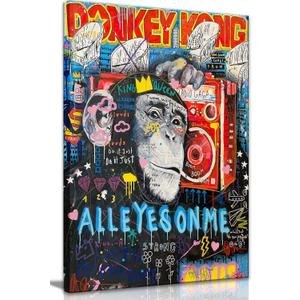 Framed Banksy Graffiti Canvas Wall Art Monkey All Eyes On Me posters prints Image Paintings wall decor Pop Art Street Gorilla Contemporary Artwork for Living Room16"Wx24"H (40x60cm) Ready To Hang