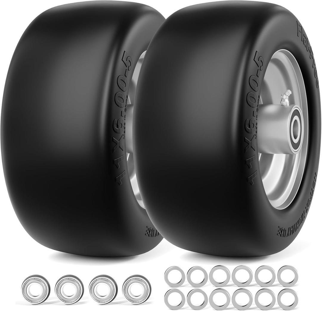 11x6.00-5 Flat Free Tires, Zero Turn Mower Front Tires, 11x6-5 Solid Mower Wheel for Residential and Commercial, With 5/8" and 3/4"Bearing, 6"- 8" Center Hub, Pack of 2 Gray, Load 400lbs