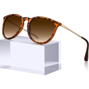 STGATN Vintage Round Sunglasses for Women Polarized UV Protection, Trendy Retro Designer Style ST028 (1. Matte Tortoises Frame Gradient Brown Lens)