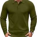 COOFANDY Men's Long Sleeve Polo Sweater Classic Knitted Sweater Pullover Golf Polo Sweater Business Party Army Green, Medium