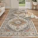 Madane Hallway Runner Rug 4x8 Wide: Washable Thin Runners for Hallways Entry, Non Slip Soft Vintage Kitchen Rugs Low Pile Carpet Runners for Living Room Bedroom Dining Room Foyer (Turmeric/Grey,4x8)