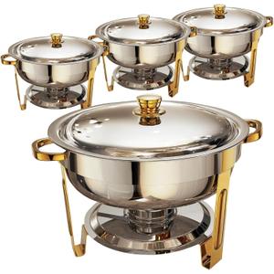 Chafing Dishes for Buffet 4 Pack, 6QT Round Chafing Dish Buffet Set Stainless Steel Buffet Food Warmers Sets for Catering Events Parties Dinners with Complete Set,Gold and Silver