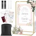 Jsngbse Wedding Welcome Sign Stand with 2 Pair Hanging Strap, Adjustable Welcome to Our Wedding Sign Holder Stand, Heavy Duty Gold Easel Stands for Sign Poster, Metal Floor Standing Easels for Display