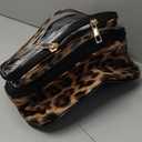Double-layer Cosmetic Bag Makeup Bag Travel Makeup Bag Makeup Bags for Women Cosmetics Cases Portable Waterproof Foldable (Leopard)