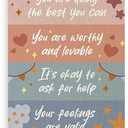 TLESKE Mental Health Wall Art Poster, Note to Self Motivational Wall Decor Hanging Poster with Hanger Frame for Therapy Office Classroom, Positive Affirmations Wall Prints Picture Framed Banner, 12x35