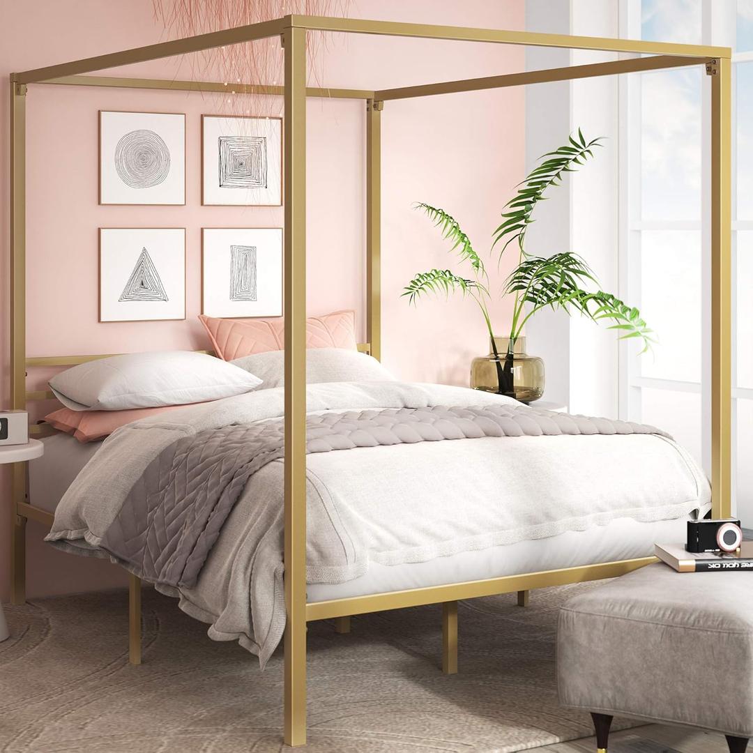 Zinus Patricia Gold Metal Canopy Platform Bed Frame, Mattress Foundation with Steel Slat Support, No Box Spring Needed, Easy Assembly, Full