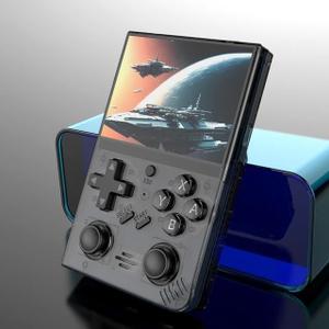 R35 Plus Black Retro Handheld Game Console 64GB 15000 Games New 3.5Inch IPS Retro Video Game Console Open Source,Birthday Gifts