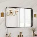 40X30 Inch Black Metal Framed Bathroom Mirror for Wall, Matte Large Rounded Rectangle Vanity Mirror Farmhouse,Anti-Rust, HD Tempered Glass, Horizontally or Vertically Hanging