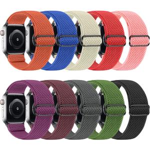 Tiptops 10 PACK Elastic Watch Band Compatible with Apple Watch 44/45/46/49/42mm(Series 3 2 1) , Adjustable Length, Stretch Nylon Sports Watch Strap, Compatible with iWatch Ultra 2 Series 10/9/8/7/SE/6/5/4/3/2/1/SE for Men Women