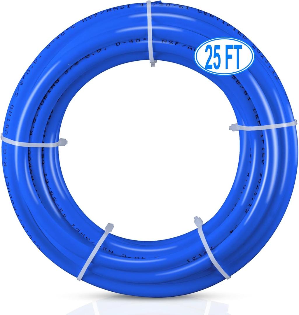 25FT 3/8 Inch O.D.RO Water Tubing,NSF Certified Water Line for RO(Reverse Osmosis) Water Purifier Filter System,BPA free Flexible Tubing(blue)