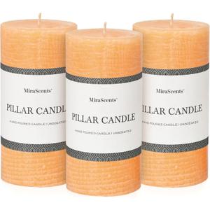 3x6 Inch Yellow Pillar Candles - Set of 3, Unscented, Large, Smokeless Dripless Candles for Dinner Table Decor, Home Rustic Decor, Fall Centerpieces