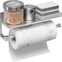 BESy Adhesive Paper Towel Holder Wall Mounted for Kitchen 13 in, Bathroom Tissue Roll Hanger with Storage Shelf, Space Aluminum, Self Adhesive with Glue or Wall Mount with Screws, Dull Polished Silver