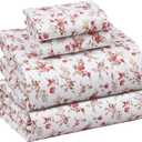 RUVANTI 100% Cotton Sheets King Size 4-Piece Set Percale Bedding, Cooling & Breathable Floral Design Bouquet, Durable with a Crisp, Soft & Comfortable Feel, 16" Deep Pocket