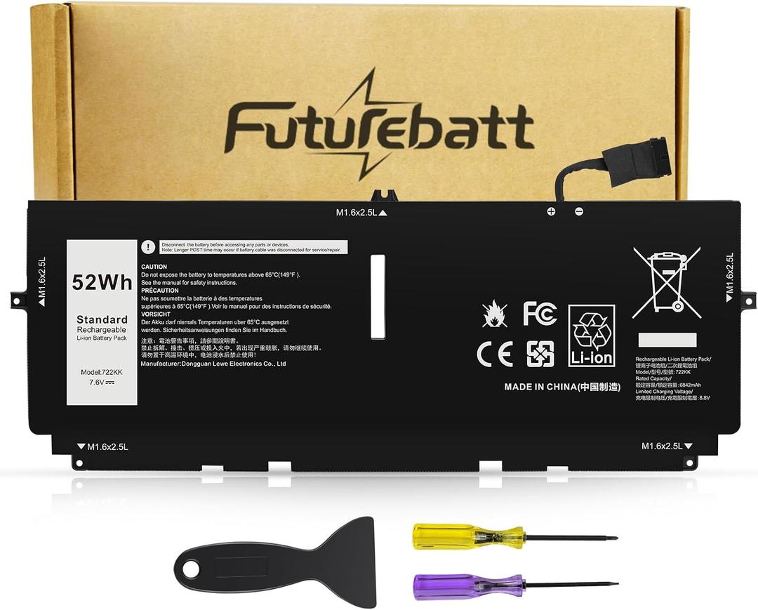 Futurebatt 722KK Laptop Battery Replacement for Dell XPS 13 9310 (2020), XPS 13 9300 (2020), XPS 13 9380 (2020) P117G001 P117G P117G002 Series WN0N0 0WN0N0 02XXFW 2XXFW FP86V