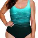 Aleumdr Women's Plus Size Green 309 One-Piece Swimsuit, Athletic Bathing Suit with Tummy Control & Shelf Bra, Casual Beach & Sportswear, Size 18W, Green 