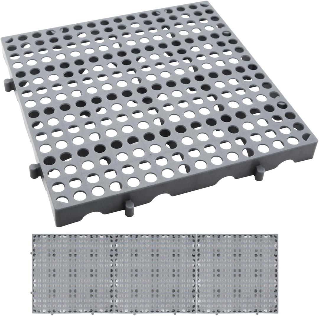 3-Pack Heavy Duty Plastic Pallets 11.8"x11.8"x1.8" Waterproof Ventilated Grid Design  Stackable Nestable Floor Pallets for Basement, Garage & Warehouse Storage-Grey
