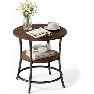 Round End Table, 21.65" 2-Tier Side Table with Storage Shelf, 21.65 x 21.65 x 21.85 inches
