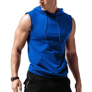 Amussiar Mens Shirts Sport Sleeveless Workout Tank Top with Hood Gym Hoodie Light Blue (Blue, XXL)