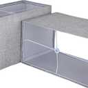 Square Lampshades Set of 2, Natural Linen L12.6'' x W6.7'' x 8.07" High, Easy Assembly Replacement Fabric Lampshades for Table & Floor Lamps, Gary Color (Gray)