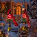 Cardinal Solar Hanging Lights 2 Pack,Cardinals Red Bird Figurine Lights with Bouncy Springs Decor for Christmas Outdoor Indoor Garden Yard Porch Decor