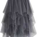 Reaowazo Tulle Skirts for Women Midi Long Fairy Skirt Tutu A-Line Mesh Layered High Elastic Waist Halloween Skirts S