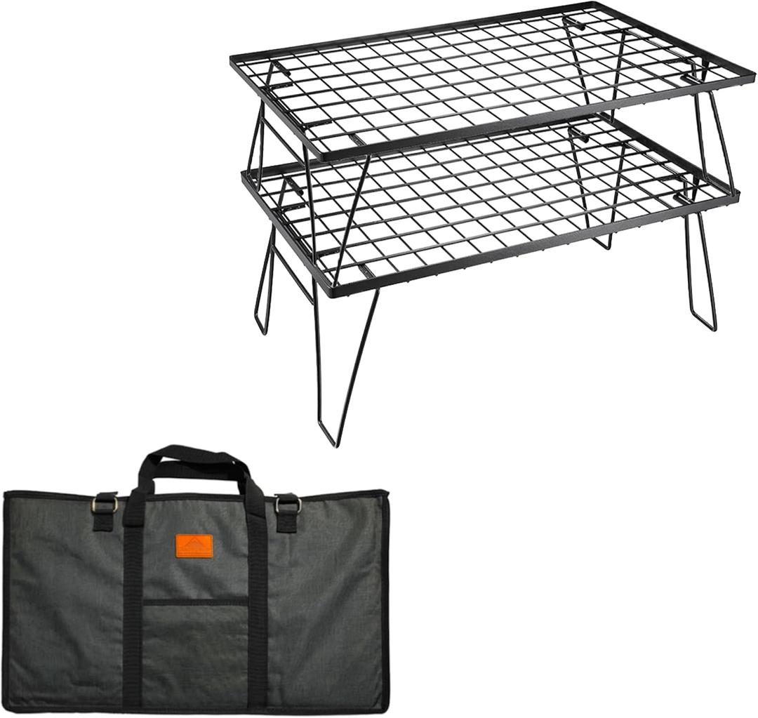 camping moon Foldable Multipurpose Stacking Storage Rack, Steel Plating Black