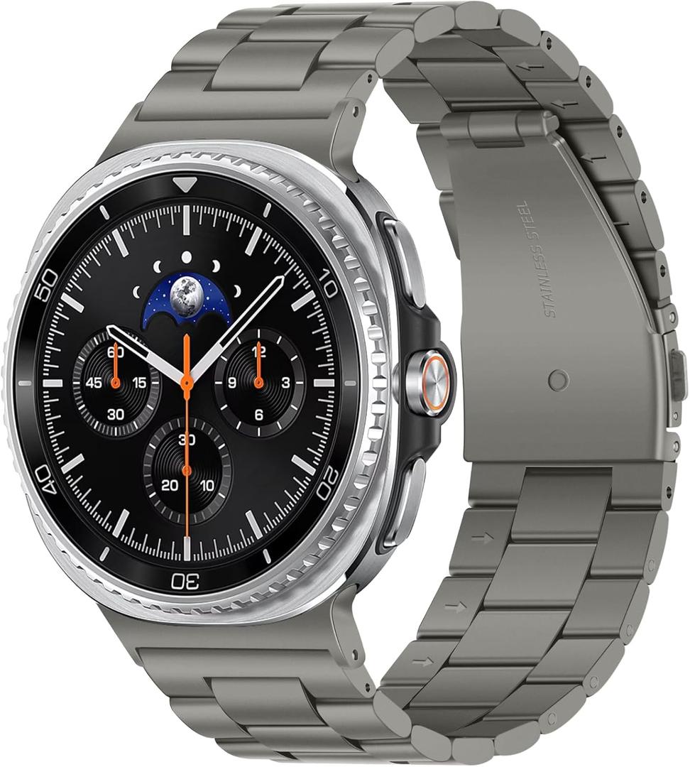 Anlinser No Gap Bands Compatible with Samsung Galaxy Watch 8 Band 44mm 40mm/Watch 8 Classic Band 46mm, 22mm Metal Strap for Women Men, Gray Titanium Size: Galaxy 8 40/44mm/8 Classic 46mm