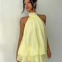 Verdusa Women's Chiffon Halter Drop Waist Wedding Guest Dresses Ruffle Summer Loose Fit Mini Dress Brunch Outfits (Yellow, S)