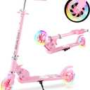 Scooter for Kids Ages 3-12 - Kids Kick Scooters with Led Light Up Wheels & 3 Levels Adjustable Handlebar, Lightweight Foldable 2 Wheel Girly Pink Scooter Christmas Birthday for Girls Boys.
