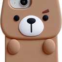 Bear Case for iPhone 16 Pro Max 6.9 inch,3D Cute Kawaii Unique Novel Character Bear Soft Silicone Case for Kids Girls Women - Brown