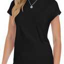 YOGINGO Short Sleeve Shirts for Women Crew Neck Tee - Fashion Summer Spring Cap Sleeve Tops for Women Black, L, Set of 2