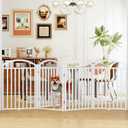 Folding No-Assembly Freestanding Dog Gate with Door,32" Heights Foldable Pet Fence,96" Extra Wide Accordion Puppy Folding Playpen for Doorways,House,Stairs (4 Panels,White)