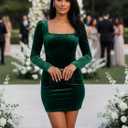 cailami Women's Sexy Bodycon Long Sleeve Velvet Elegant Mini Homecoming Party Dresses (Green, M)