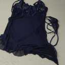 Sexy Corset Bodycon Ruffle Sheer Underwire Mesh Lace Floral Outfits Babydoll Lingerie Set Dress with Thong 2 Piece (Navy Blue), Size: XL