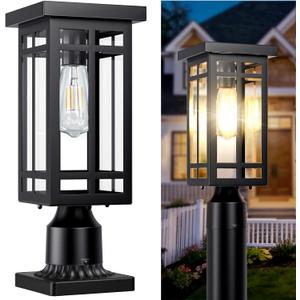 14'' Outdoor Solar Post Light, Dusk to Dawn Solar Lamp Post Light, Black Lamp Posts Light Fixture, Waterproof Outdoor Pole Lights for Yard Garage Porch Patio, 1Pack (Included Mounting Base)