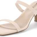 IDIFU IN3 Chunky Heels For Women Low Block Square Open Toe Heels Two Strap Slip On Comfortable Slides Heeled Sandals Sexy Wedding Prom Party Dress Shoes Cute Mule Short Heels, Size 8