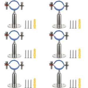 DAJAVE 6 Pack 304 Stainless Steel Wall Mount Ceiling Mount Pipe Supports Bracket, Suitable for OD 1" (32-34mm) Adjustable Height 100-150mm, Adjustable Pipe Strap Clamp with Screws