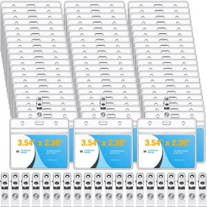 Zonon 300 Sets Name Tags with Clips Name Badge Holders Clip on Waterproof PVC ID Holder Transparent Tag Holder with Resealable Zipper Seal and Metal Badge for Teacher Worker