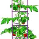 NO Splicing - 5ft Tall Tomato Cage 6-Pack Large Tomato Stakes Garden Plant Stakes Climbing Supports, 40 Clips and Plant Ties Included, Purple