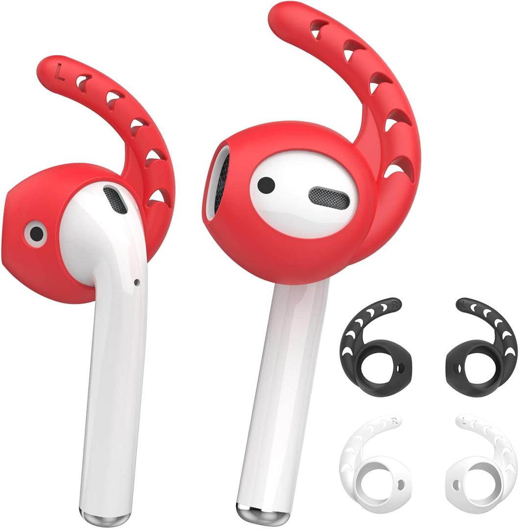 AhaStyle 3 Pairs AirPods Ear Hooks Cover Silicone Accessories Compatible with Apple AirPods and EarPods Headphones(Black,White,Red)