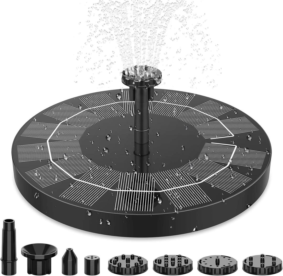 2.5W Solar Bird Bath Fountain Pump - 6 Nozzles for Adjustable Water Patterns, Pond, Pool, Fish Tank & Outdoor Use | Energy-Saving, Easy Setup for Bird Baths & Small Water Features