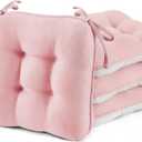 BETU Pink Chair Cushions for Dining Chairs Set of 4,3.5" Thick Kitchen Table Chair Pads with Ties,Non Slip Backing and Covers, Seat Cushion for Dining Room,Bar,Patio Chairs,15.5"X15.5"X3.5",Pink
