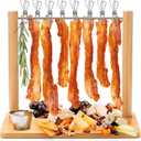Wonderjune Bamboo 13 Inch Bacon Display Rack Wooden Bacon Tray Hanger Serving Dishes Meat Display Holder for Wedding Home Party Housewarming Gifts