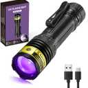 DARKDAWN UV Flashlight 395nm Black Light Mini USB Rechargeable Ultraviolet LED Blacklight Woods Lamp for Pet Urine Stains, Scorpions, Resin Curing