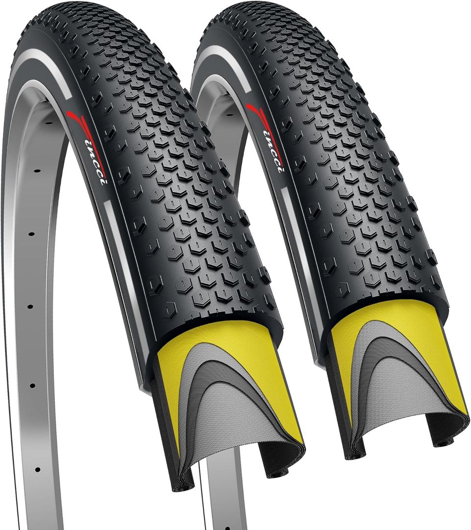 Fincci Pair 700x38c Bike Tire - Grooved 700c Bike Tire - Gravel Foldable Kevlar 40-622 Puncture Resistant Bike Tires 1 mm Nylon - 700c Wheelset for Electric, Hybrid, Road, City Touring Bikes
