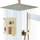 Shower Faucet Set Rain Shower System with 12 Inches Rain Shower Head and Handheld Spray, Bathroom Shower Fixtures Brushed Gold Shower Kit with Brass Valve,Ceiling Mounted