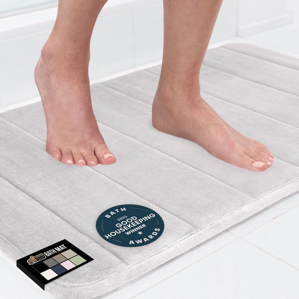 GORILLA GRIP Memory Foam Bath Mat, Soft Absorbent US Designed Bathroom Rug, Gripping Dots Machine Washable Bathmat, Cushioned Floor Mats, Shower Sink Rugs Room Dcor Accessories, 36x24 Light Gray
