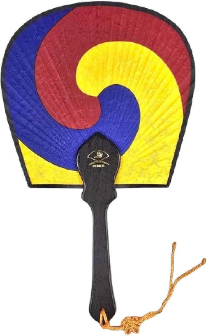 Korean Taeguk Fan, Traditional Bamboo and Cloth Hand Fan, Taegeukgi Pattern Cultural Souvenir, Asian Festival Dance Prop, Decorative Korean Heritage Gift