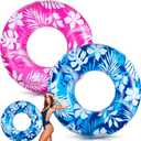ShinyRelief 2 Pcs Pool Tubes for Adults 42inch Large Inflatable Floats Tube Tropical Leaves Inflatable Pool Floats Rings Colorful Swimming Ring Summer Hawaii Swimming (Blue,Purple)